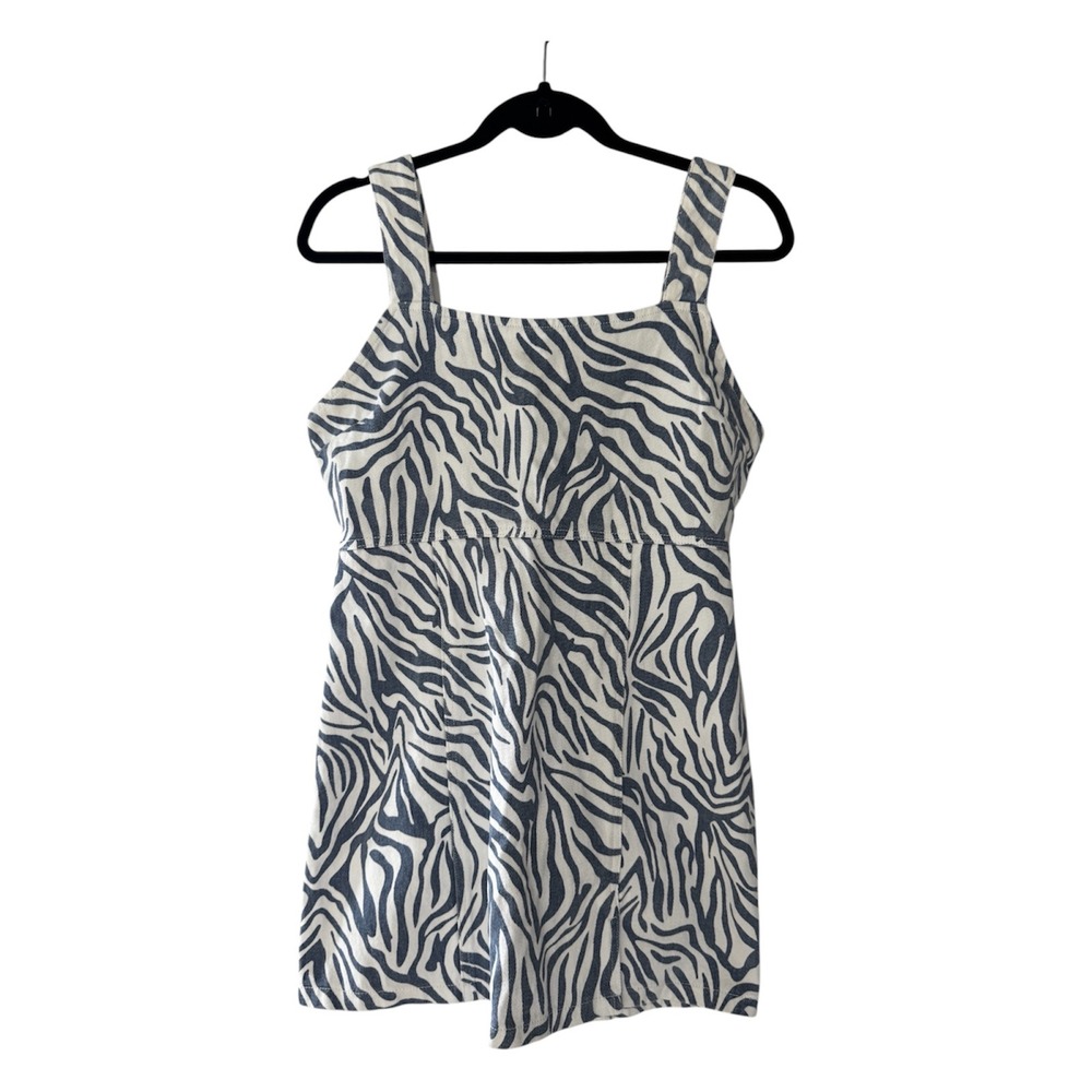 Baevely Zebra Print Denim Mini Dress Large Blue White Y2K Boho Festival Sundress